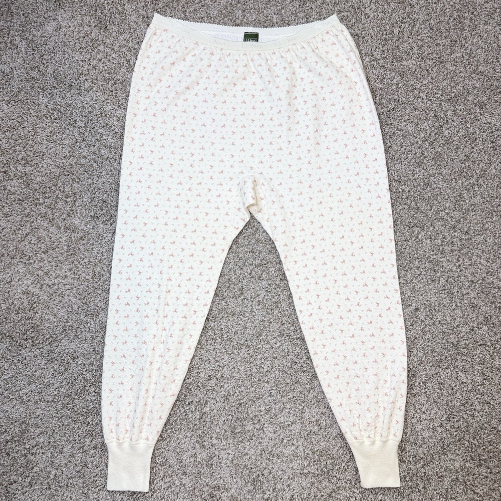 VTG L.L. Bean Womens XL Wool Blend Floral Thermal Long Johns Base Layer Canada